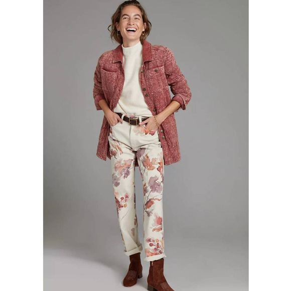 New Anthropologie AG The Alexxis Floral Straight Jeans $235 SIZE 24 High Rise - Picture 6 of 7